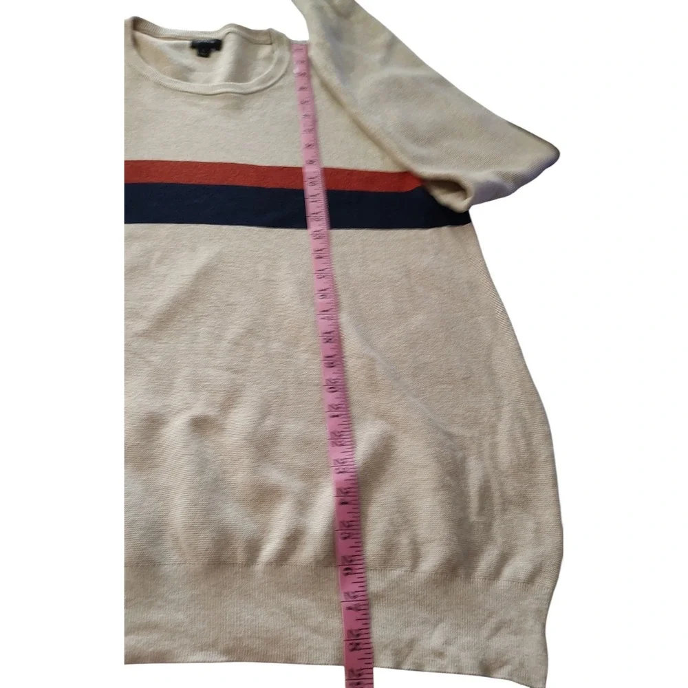 J Crew Cotton Striped Sweater Neutral Rust Navy Stripe Crew Neck Mens Size Large